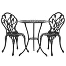 Gardeon 3PC Outdoor Setting Cast Aluminium Bistro Table Chair Patio Black
