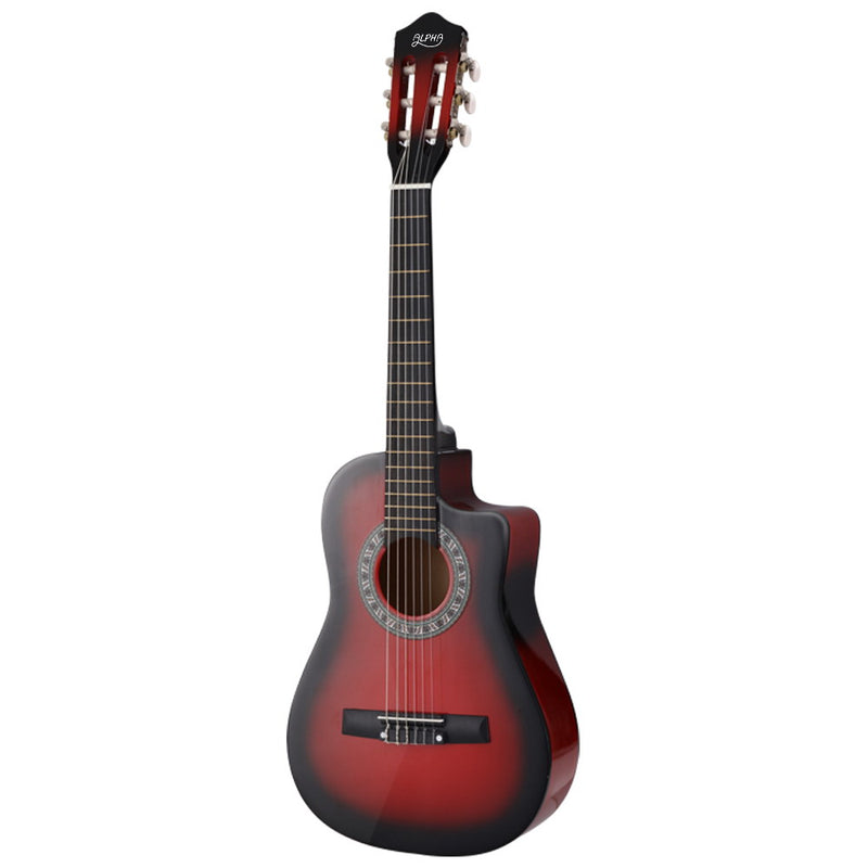 Alpha 34" Inch Guitar Classical Acoustic Cutaway Wooden Ideal Kids Gift Children 1/2 Size Red