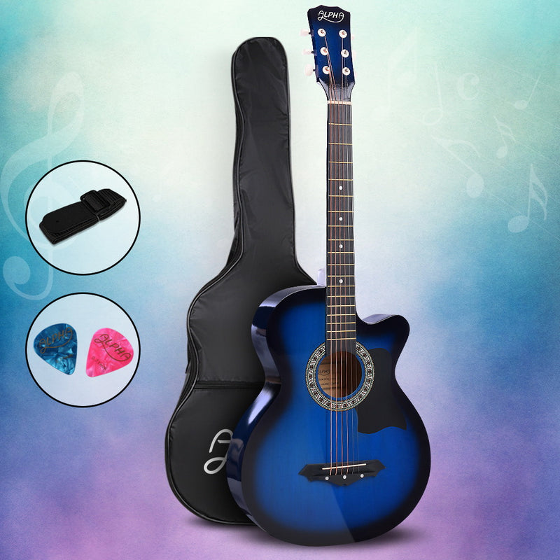 ALPHA 38 Inch Wooden Acoustic Guitar Blue