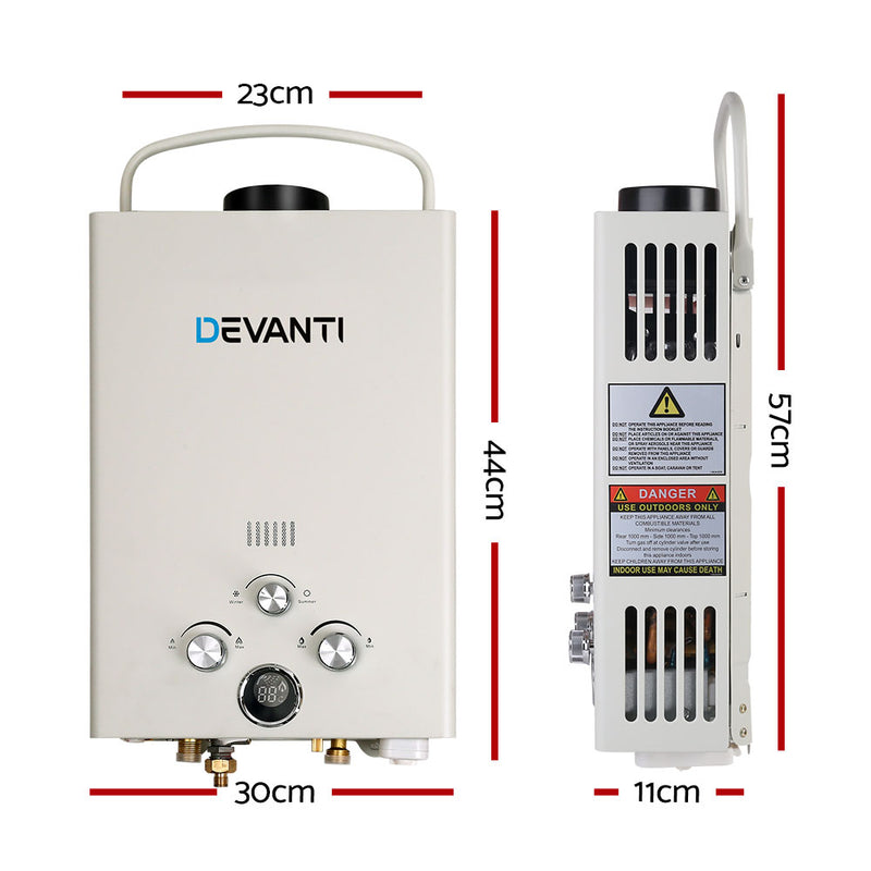 Devanti Portable Gas Water Heater 8LPM Outdoor Camping Shower Grey