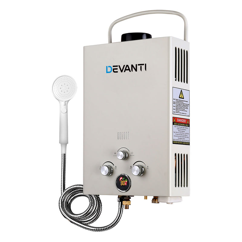 Devanti Outdoor Gas Hot Water Heater Portable Camping Shower 12V Pump Grey