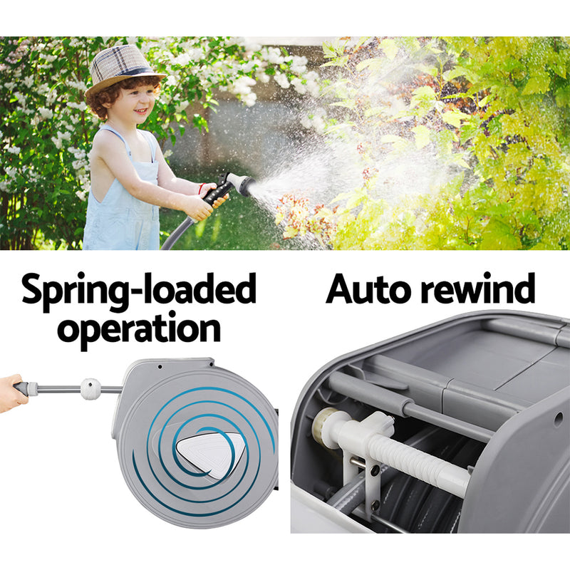 20M Retractable Water Hose Reel Garden Storage AutoRewind Spray Gun