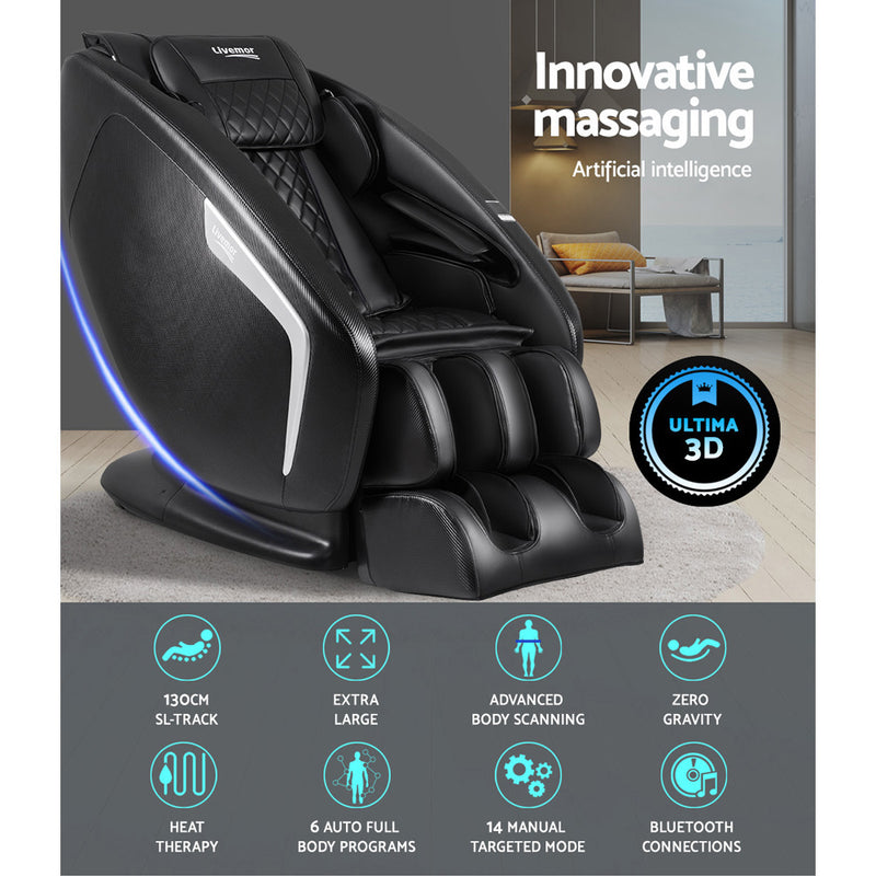 Livemor 3D Electric Massage Chair Shiatsu SL Track Full Body 58 Air Bags Black