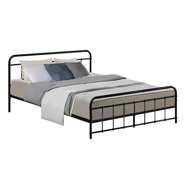 Metal Bed Frame Queen Size Platform Foundation Mattress Base Leo Black