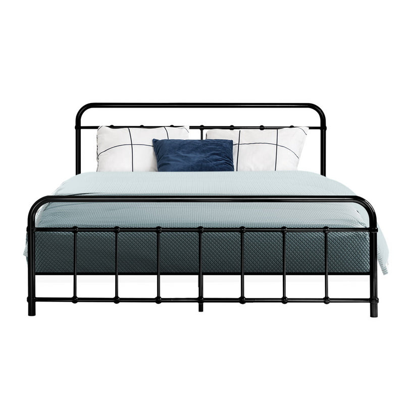 Metal Bed Frame Queen Size Platform Foundation Mattress Base Leo Black