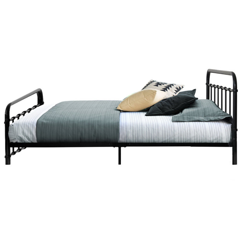 Metal Bed Frame Queen Size Platform Foundation Mattress Base Leo Black