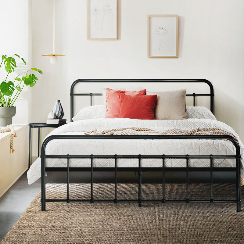 Metal Bed Frame Queen Size Platform Foundation Mattress Base Leo Black