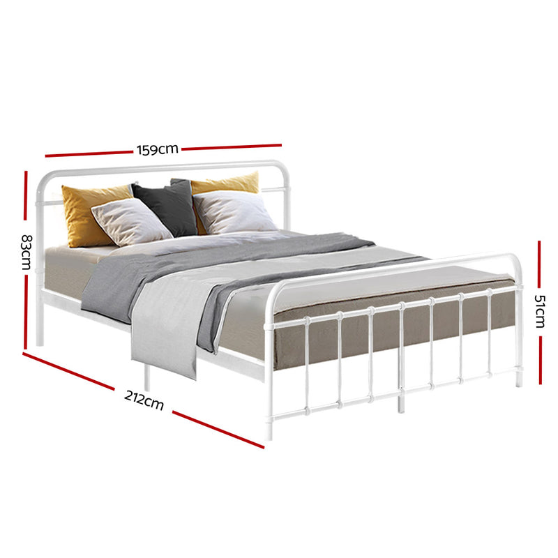 Metal Bed Frame Queen Size Platform Foundation Mattress Base Leo White