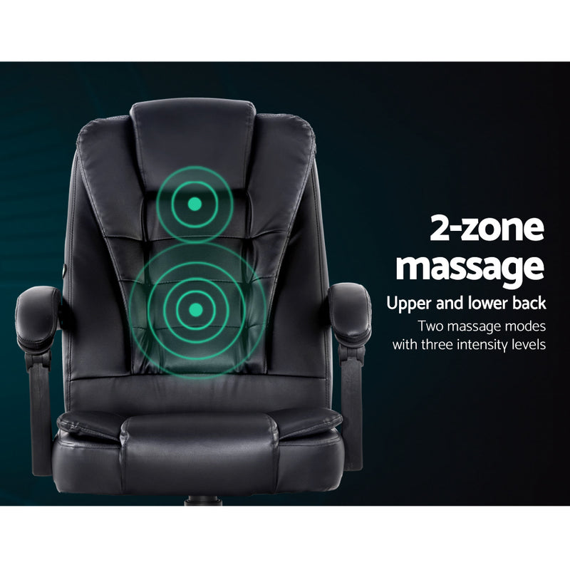 Artiss Electric Massage Office Chairs PU Leather Recliner Computer Gaming Seat Black