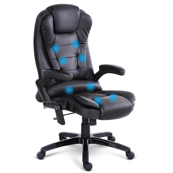 8 Point PU Leather Reclining Massage Chair - Black