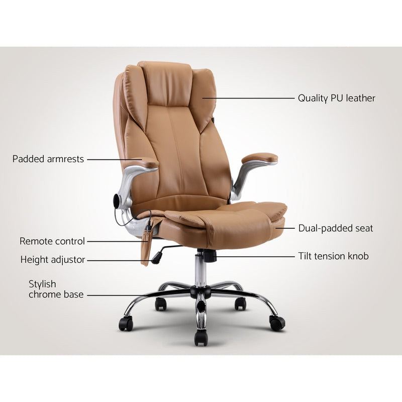 Artiss Massage Office Chair Gaming Chair Computer Desk Chair 8 Point Vibration Espresso