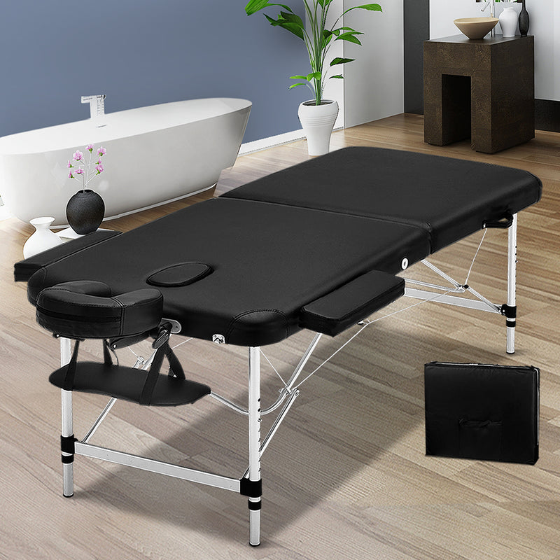 Zenses 70cm Wide Portable Aluminium Massage Table Two Fold Treatment Beauty Therapy Black