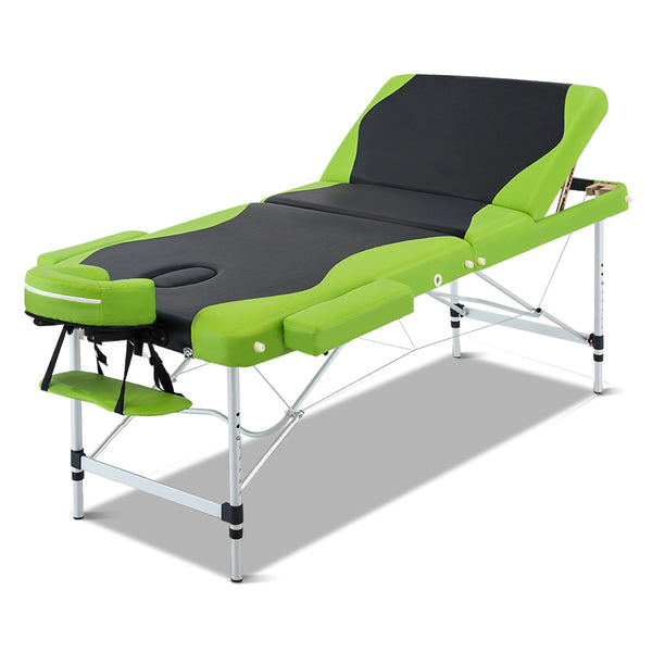 Zenses 3 Fold Portable Aluminium Massage Table - Green & Black