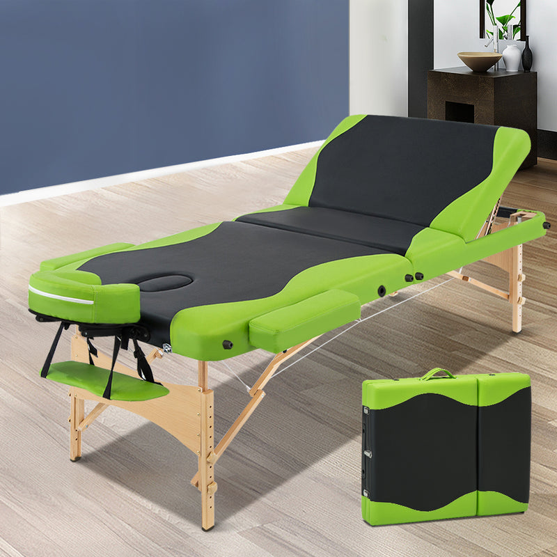 Zenses 3 Fold Portable Wood Massage Table - Black & Lime