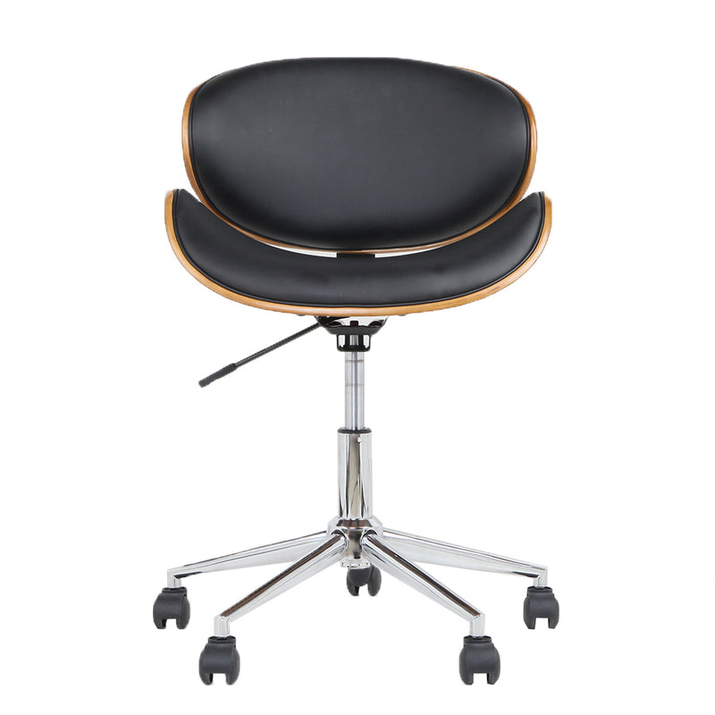 Wooden & PU Leather Office Desk Chair - Black