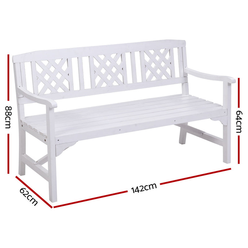 Gardeon Wooden Garden Bench 3 Seat Patio Furniture Timber Outdoor Lounge Chair White