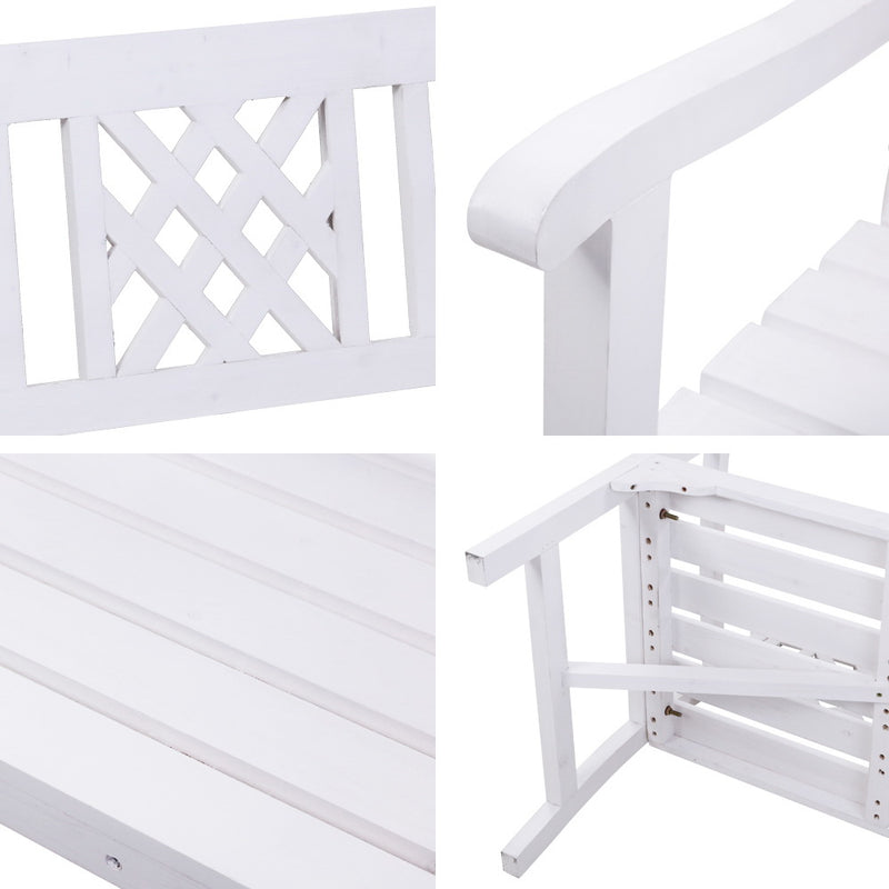 Gardeon Wooden Garden Bench 3 Seat Patio Furniture Timber Outdoor Lounge Chair White