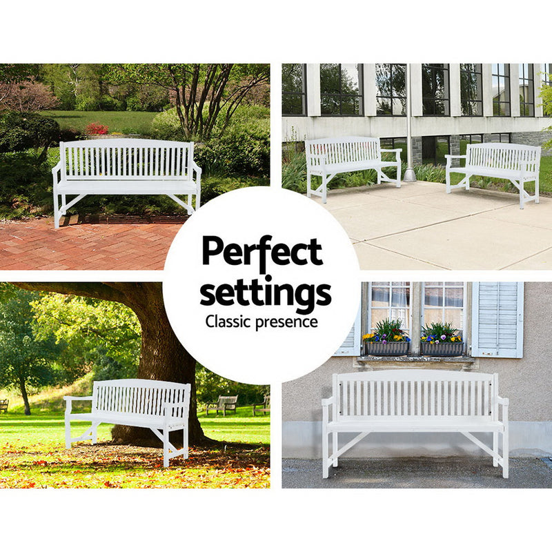 Gardeon Wooden Garden Bench Chair Outdoor Furniture Patio Deck 3 Seater White