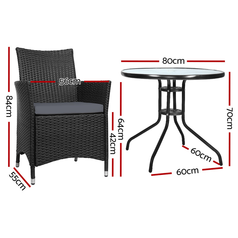 Gardeon Outdoor Furniture Dining Chair Table Bistro Set Wicker Patio Setting Tea Coffee Cafe Bar Set