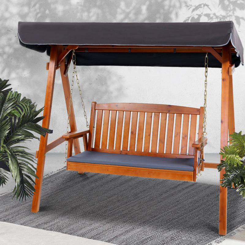 Gardeon Wooden Swing Chair Garden Bench Canopy 3 Seater Outdoor Furniture