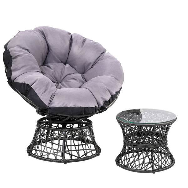 Gardeon Papasan Chair and Side Table - Black