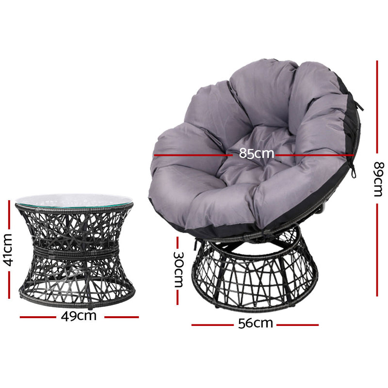 Gardeon Papasan Chair and Side Table - Black