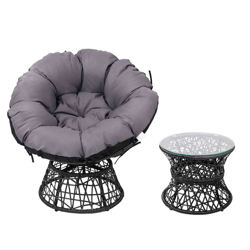 Gardeon Papasan Chair and Side Table - Black