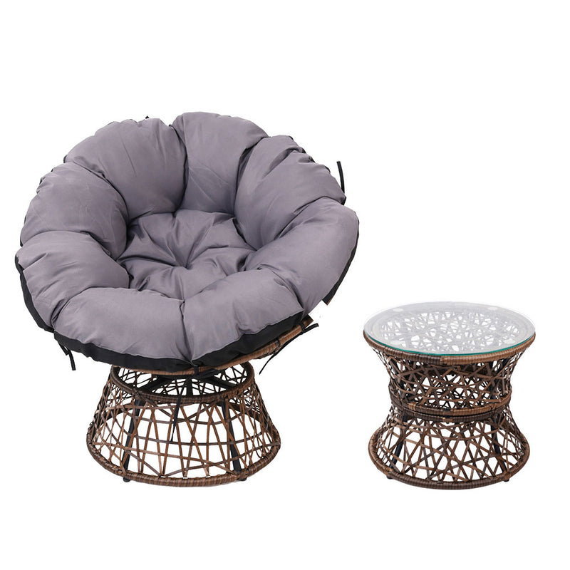 Gardeon Papasan Chair and Side Table - Brown