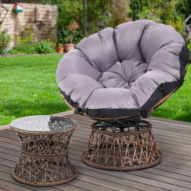 Gardeon Papasan Chair and Side Table - Brown