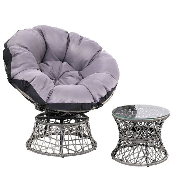 Gardeon Papasan Chair and Side Table - Grey