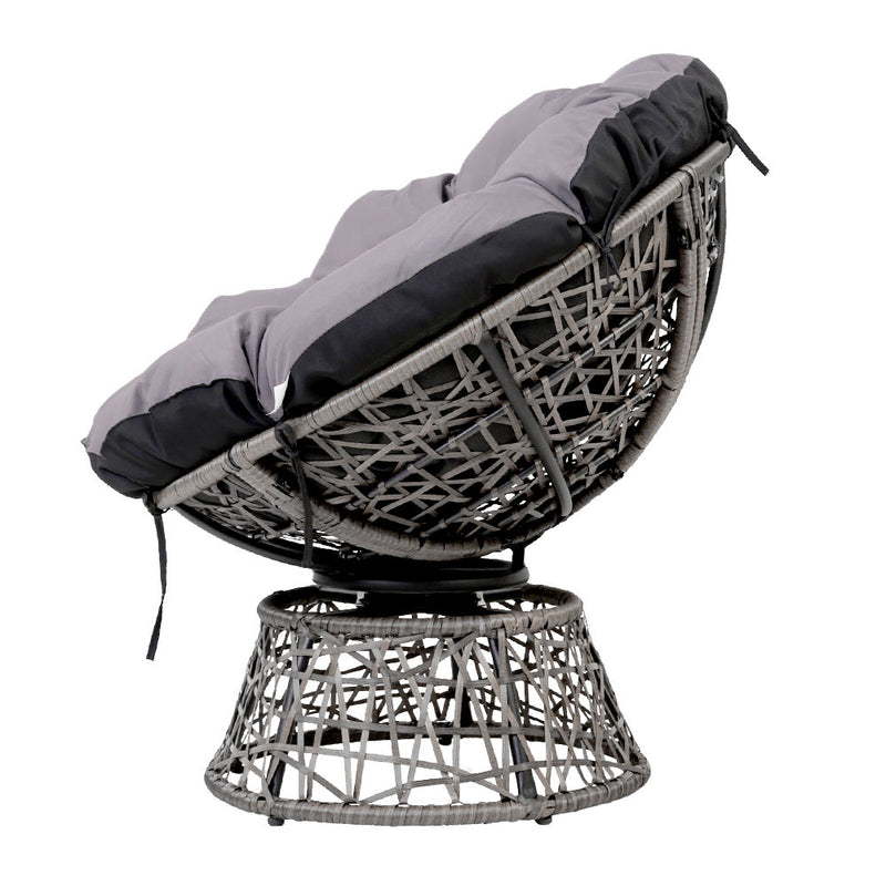 Gardeon Papasan Chair and Side Table - Grey