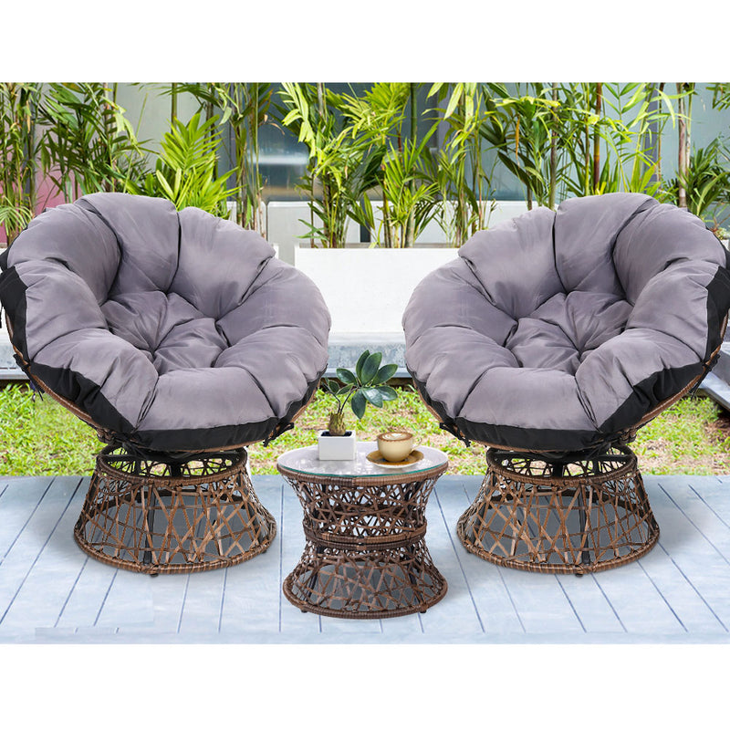 Gardeon Papasan Chair and Side Table Set-Brown