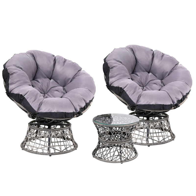 Gardeon Papasan Chair and Side Table Set- Grey