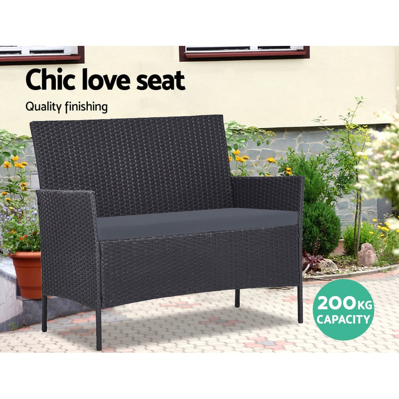 Gardeon 4-piece Wicker Outdoor Set - Black