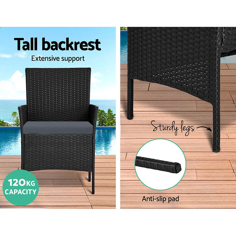 Gardeon Garden Furniture Outdoor Lounge Setting Wicker Sofa Patio Storage Cover Black