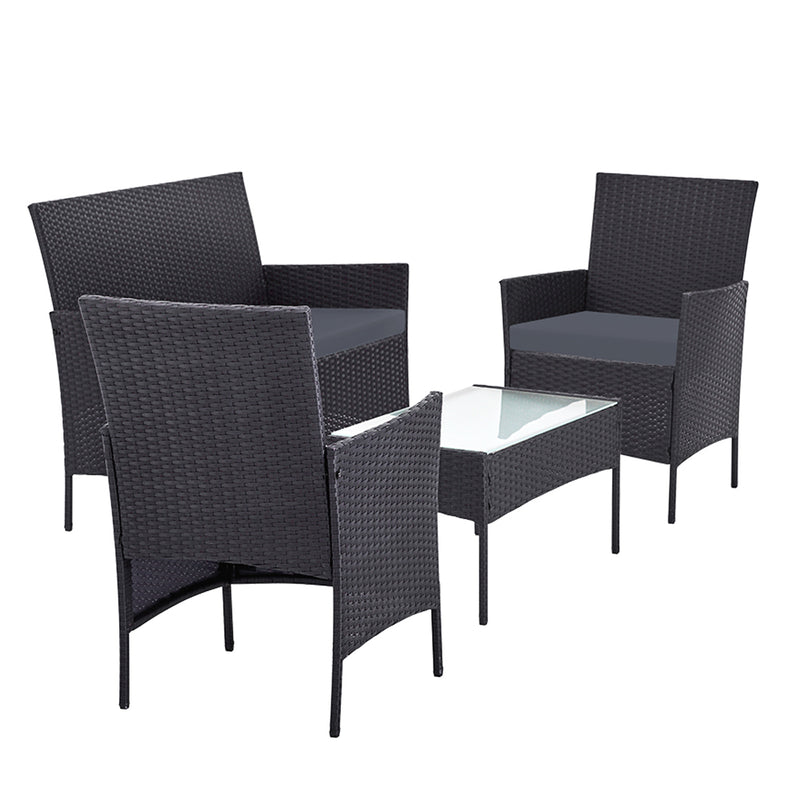 Gardeon Outdoor Furniture Wicker Set Chair Table Dark Grey 4pc