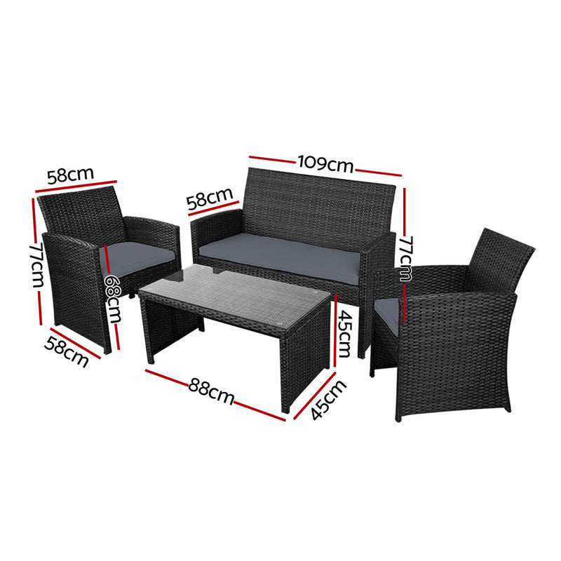 Gardeon Garden Furniture Outdoor Lounge Setting Wicker Sofa Set Storage Cover Black