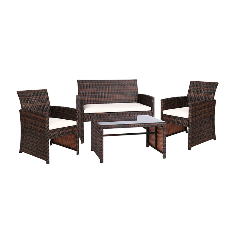 Gardeon Garden Furniture Outdoor Lounge Setting Wicker Sofa Set Storage Cover Brown