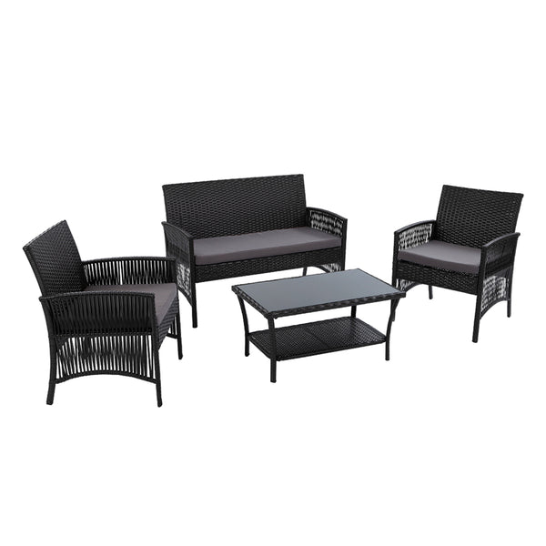 Gardeon Outdoor Furniture Set Wicker Cushion 4pc Black