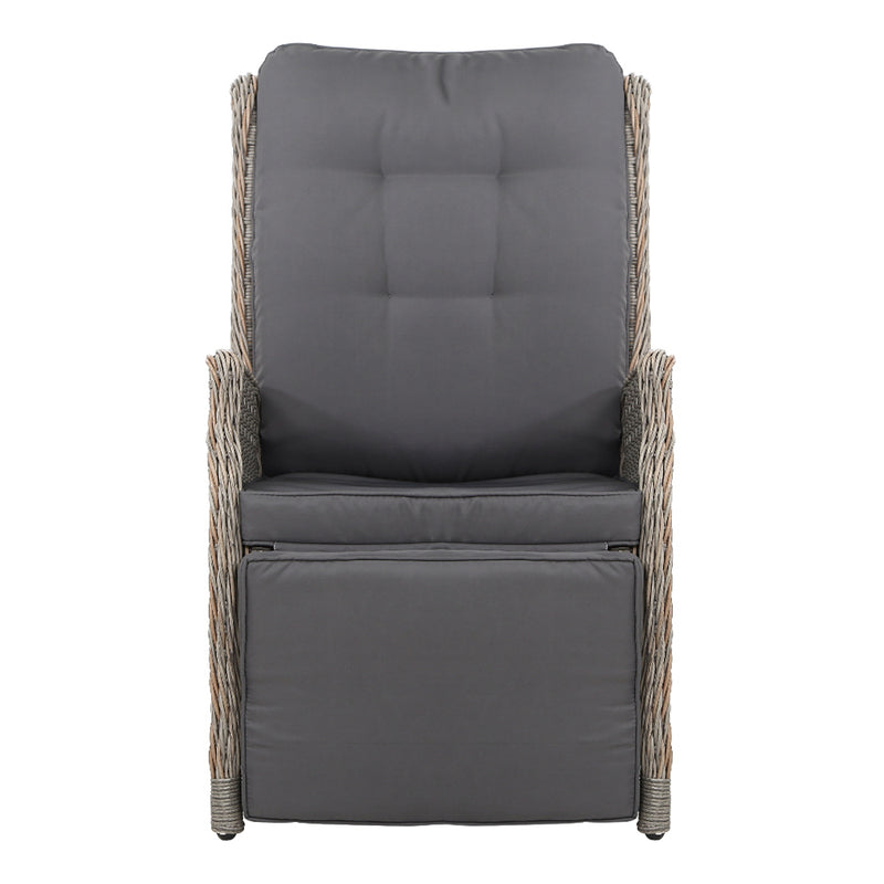 Gardeon Set of 2 Recliner Chairs Sun lounge Outdoor Furniture Setting Patio Wicker Sofa Grey