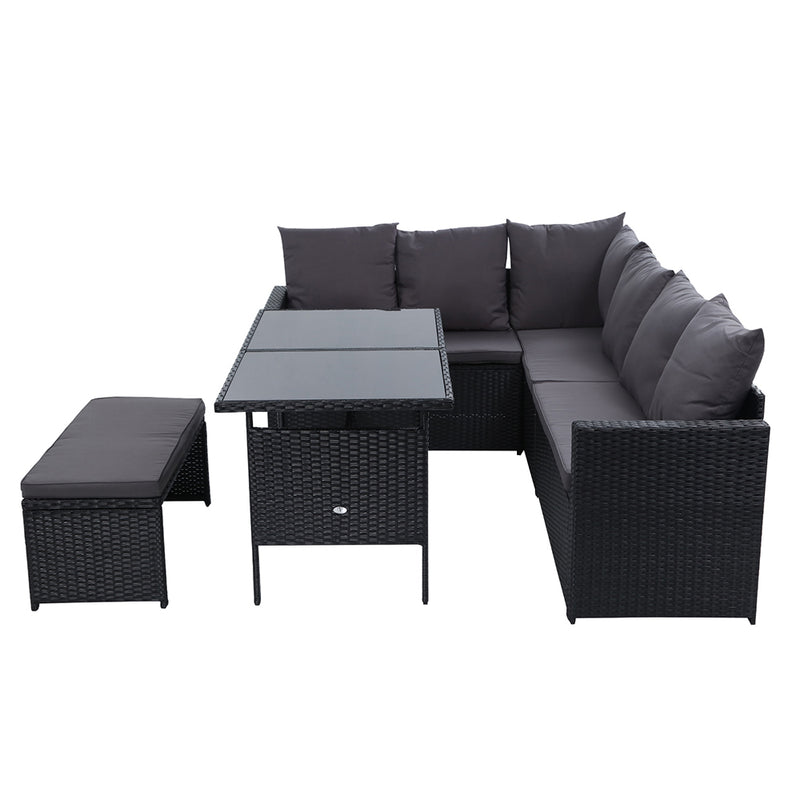 Gardeon Outdoor Furniture Dining Setting Sofa Set Wicker 8 Seater Storage Cover Black