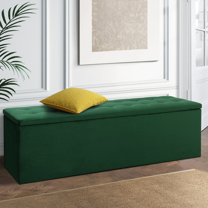 Artiss Storage Ottoman Blanket Box Velvet Foot Stool Rest Chest Couch Green