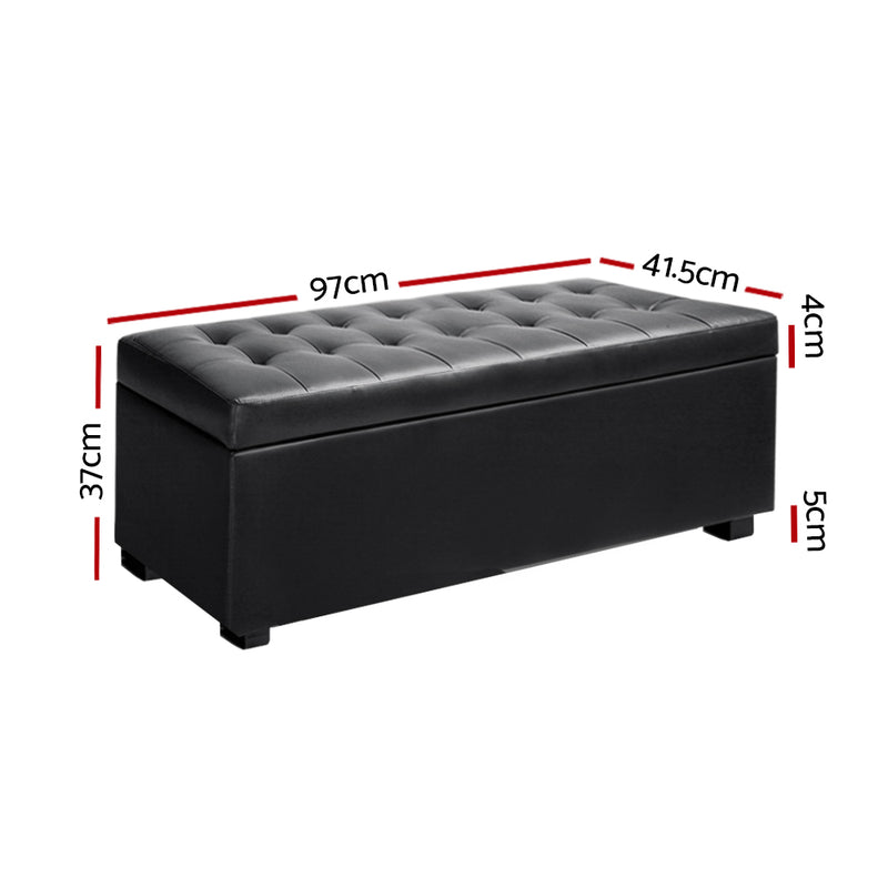 Artiss PU Leather Storage Ottoman - Black