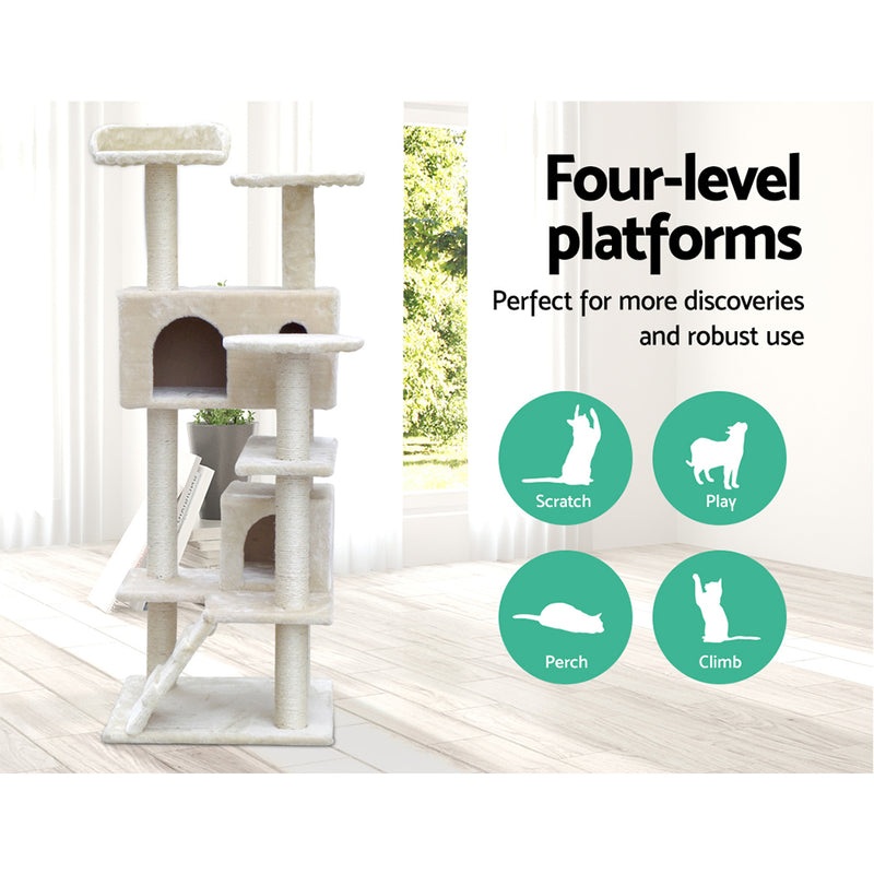 i.Pet Cat Tree 134cm Trees Scratching Post Scratcher Tower Condo House Furniture Wood Beige