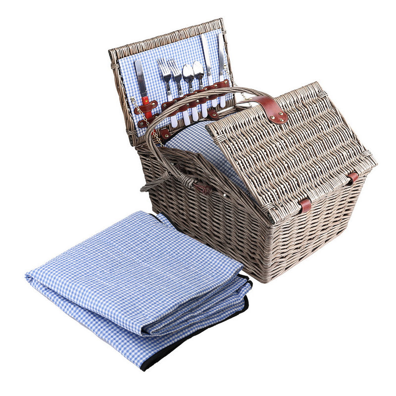 Alfresco Deluxe 4 Person Picnic Basket Baskets Outdoor Insulated Blanket