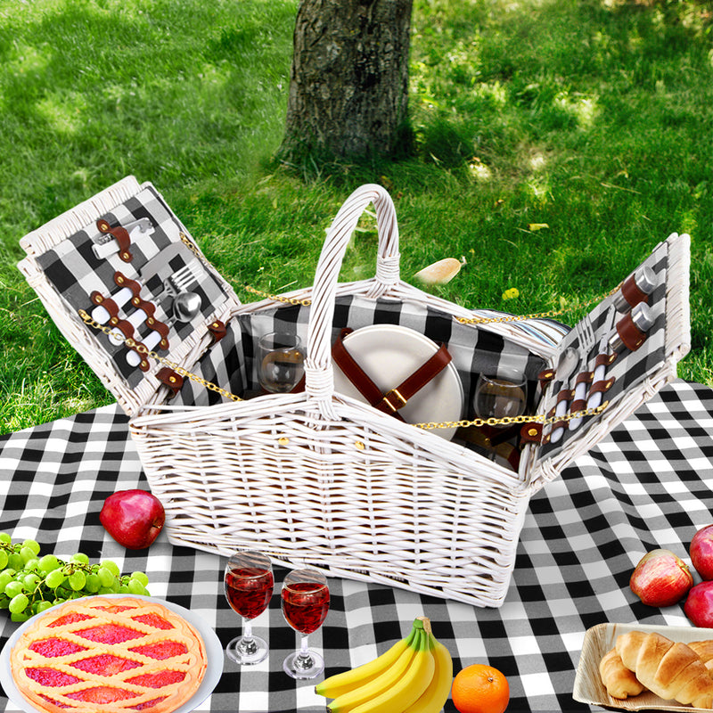 Alfresco 2 Person Picnic Basket Baskets White Deluxe Outdoor Corporate Blanket Park