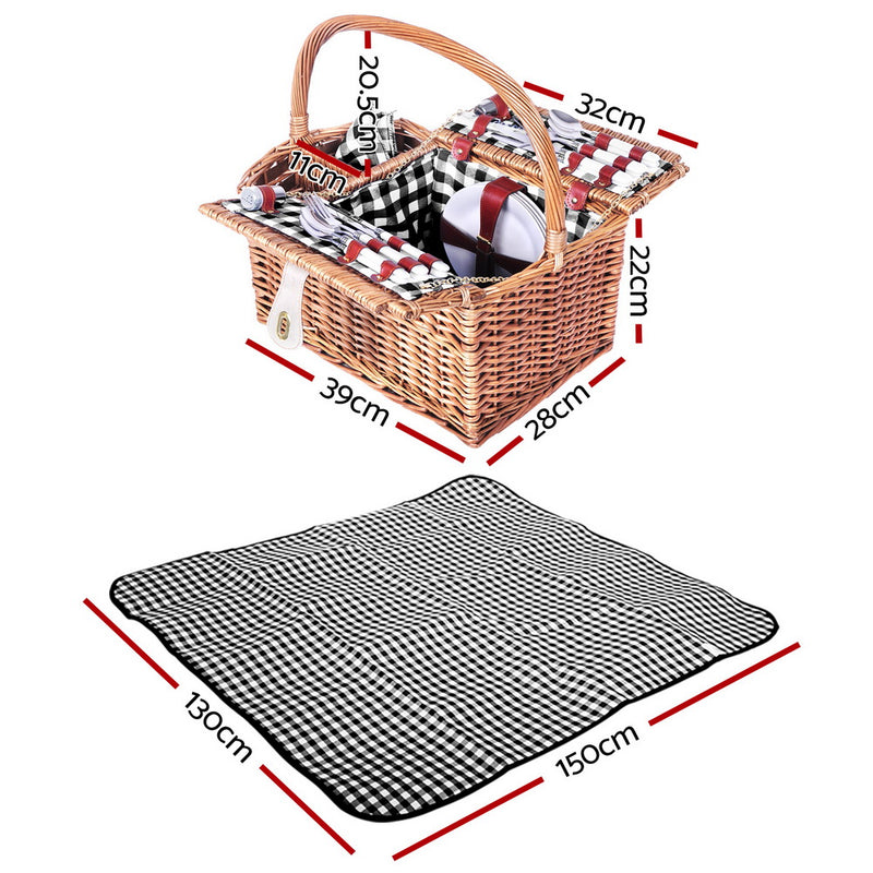 Alfresco Picnic Basket 4 Person Baskets Outdoor Insulated Blanket Deluxe