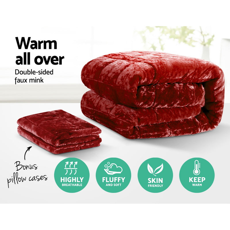 Giselle Bedding Faux Mink Quilt Comforter Winter Throw Blanket Burgundy King