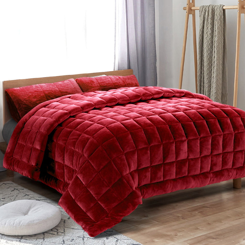 Giselle Bedding Faux Mink Quilt Comforter Throw Blanket Winter Burgundy Queen