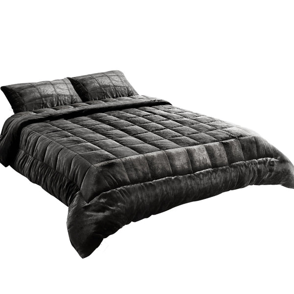 Giselle Bedding Faux Mink Quilt Plush Throw Blanket Comforter Duvet Cover Charcoal Double